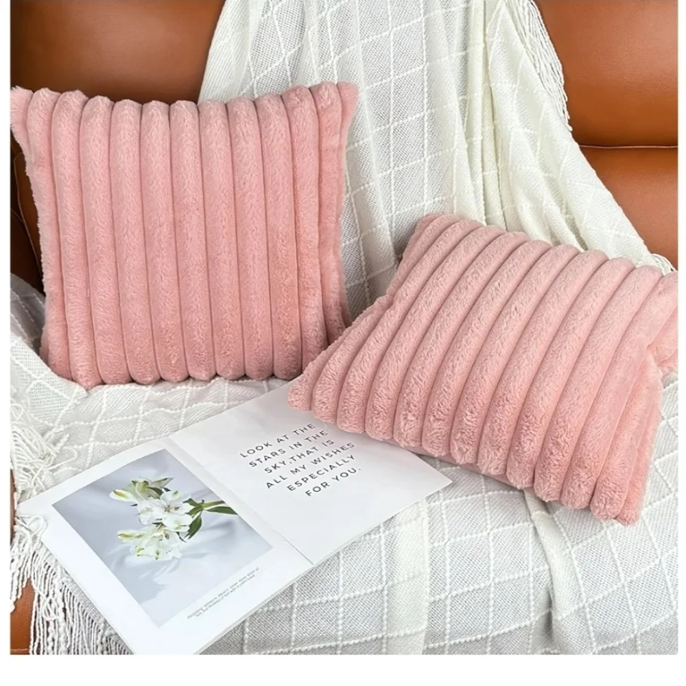Luxurious Pink Plush Pillow Covers NEW 18x18